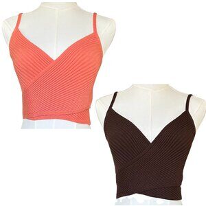 Aerie Ribbed Wrap Crop Tops Coral & Brown Bundle of 2 Size S
